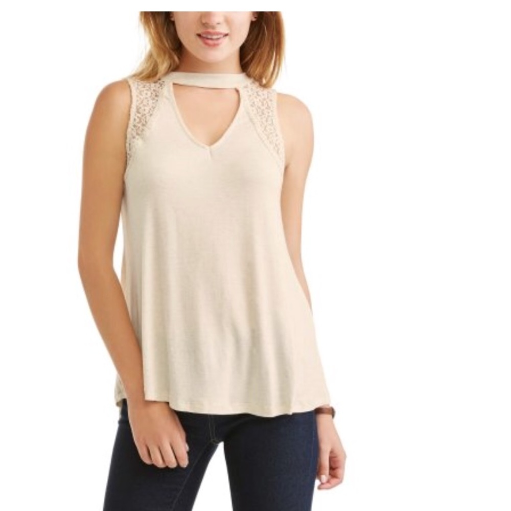 NEW•L-XL•Carla Choker Top w/ Lace Insets & KeyHole Back